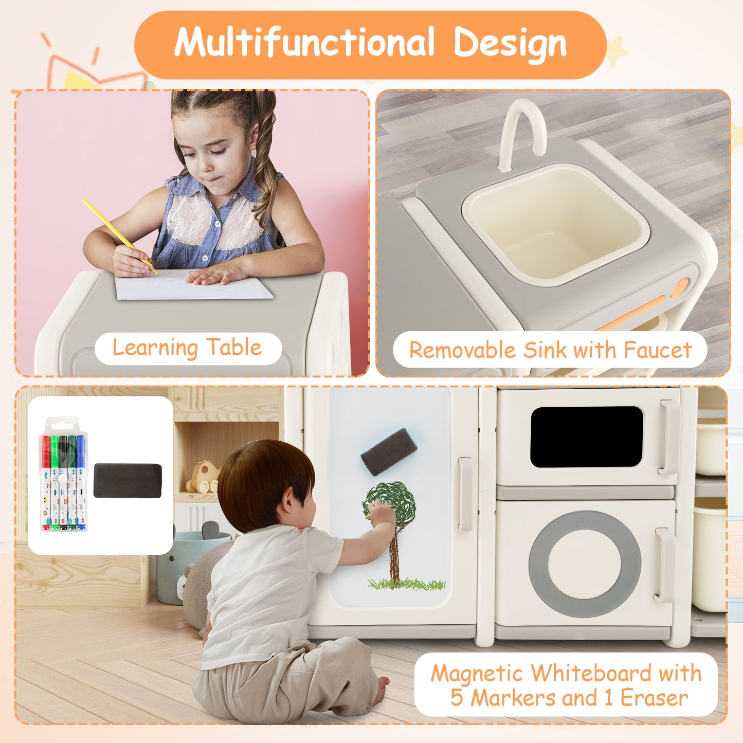 Multipurpose Toy Chest and Bookshelf with Magnetic Whiteboard-Gray
