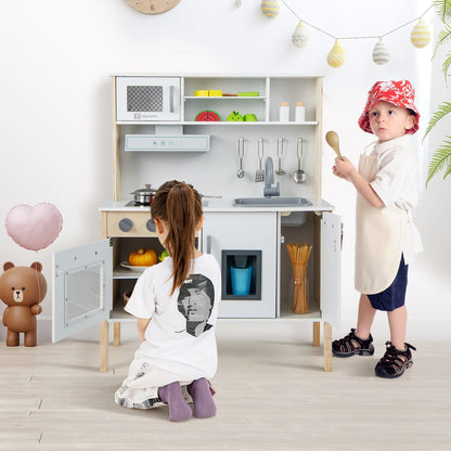 Wooden Pretend Play Kitchen Set for Toddlers-Gray