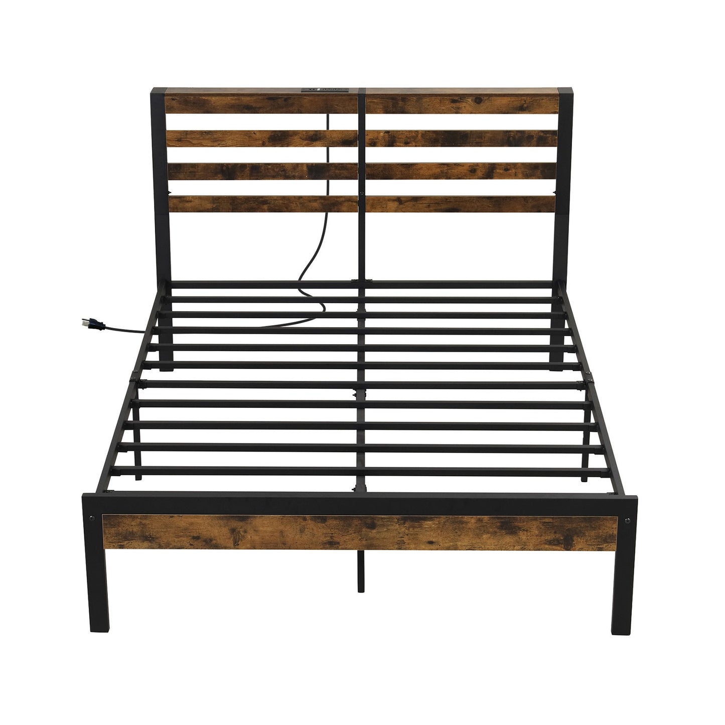 Full/Queen Size Bed Frame with Charging Station and Storage Headboard-Full Size