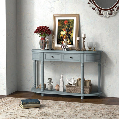 52" Retro Console Table with 2 Drawers and Open Shelf Entryway Sofa Table-Blue