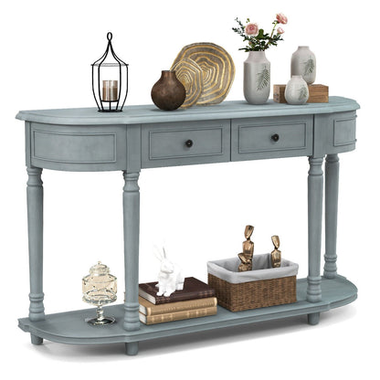 52" Retro Console Table with 2 Drawers and Open Shelf Entryway Sofa Table-Blue