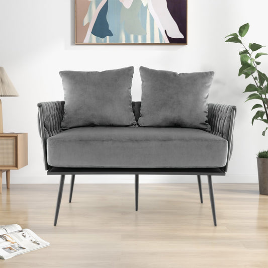 Modern Loveseat Sofa Upholstered Dutch Velvet Sofa Couch-Gray