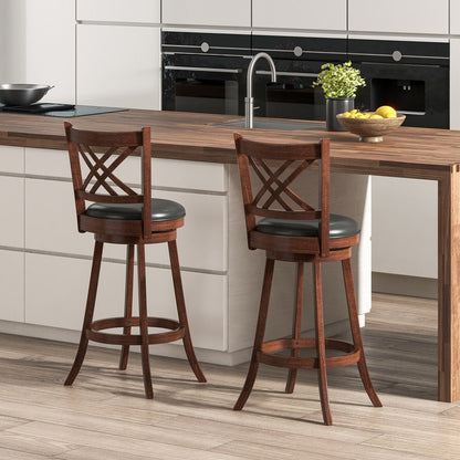 360° Swivel Upholstered Barstools Set of 2 with Back and Footrest-29 inches