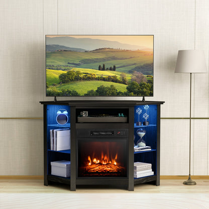 Fireplace Corner TV Stand with LED Lights and Smart APP Control for 50 Inches TV-Black