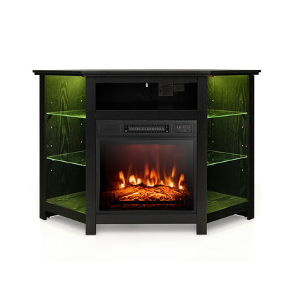 Fireplace Corner TV Stand with LED Lights and Smart APP Control for 50 Inches TV-Black