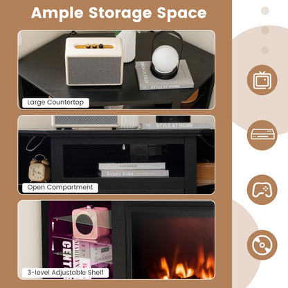Fireplace Corner TV Stand with LED Lights and Smart APP Control for 50 Inches TV-Black