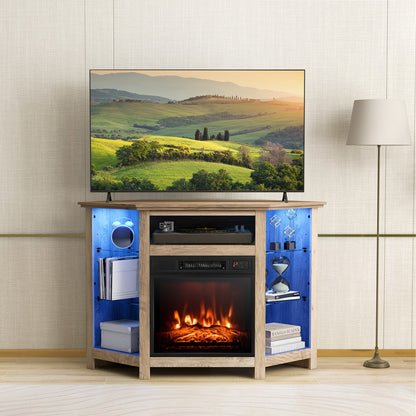 Fireplace Corner TV Stand with LED Lights and Smart APP Control for 50 Inches TV-Gray