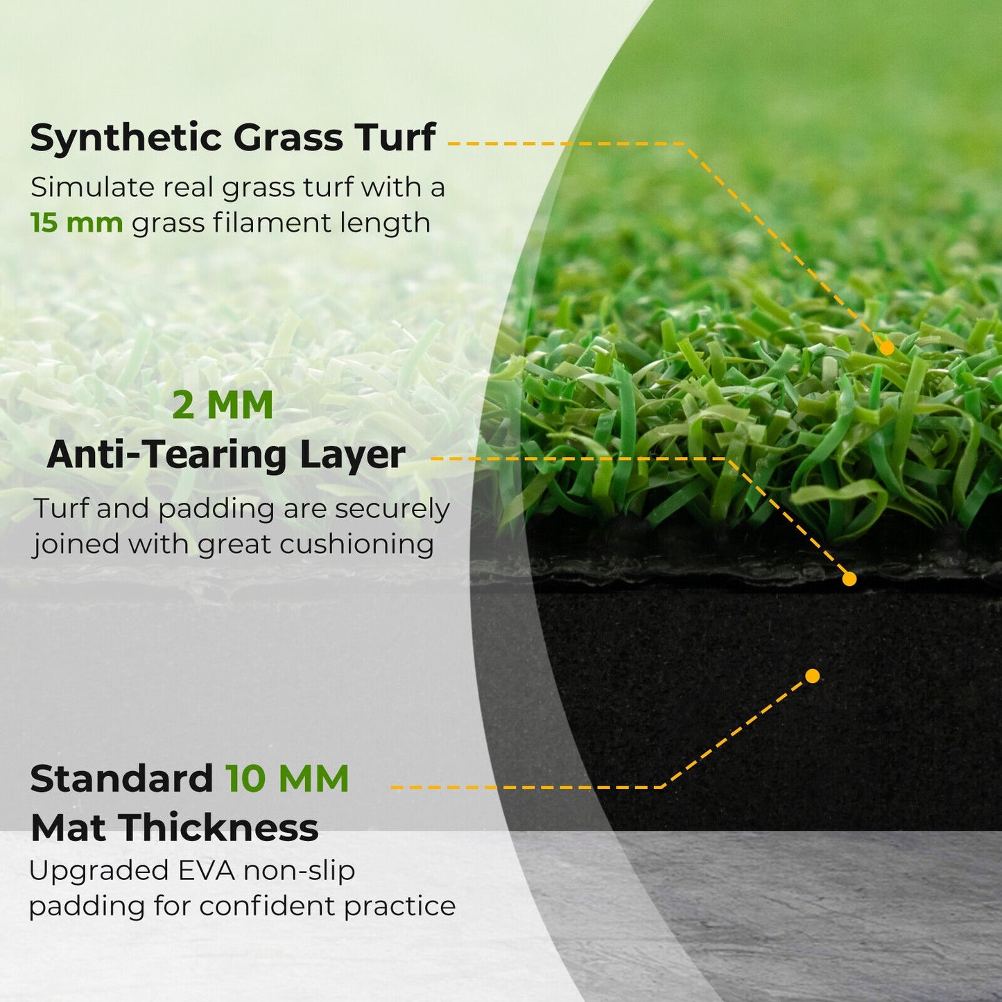 5 x 3 ft Artificial Turf Grass Practice Mat for Indoors and Outdoors-27mm