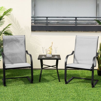 2 Pieces C-Spring Motion Patio Dining Chairs with Breathable Fabric-Black