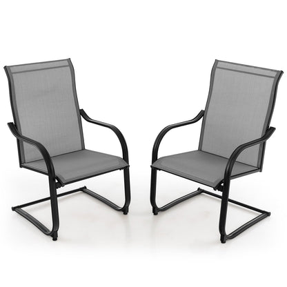 2 Pieces C-Spring Motion Patio Dining Chairs with Breathable Fabric-Black