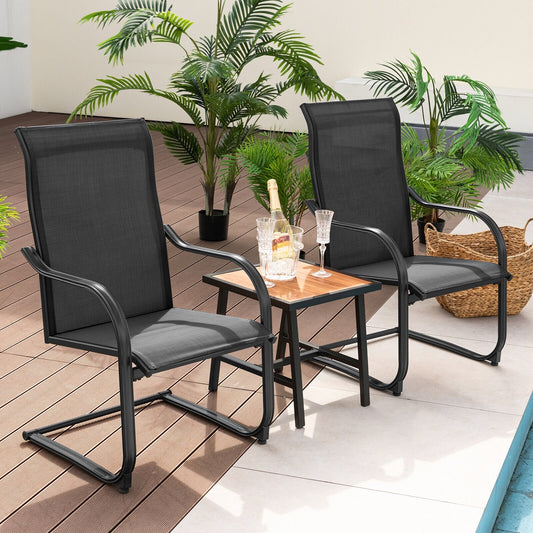 2 Pieces C-Spring Motion Patio Dining Chairs with Breathable Fabric-Black