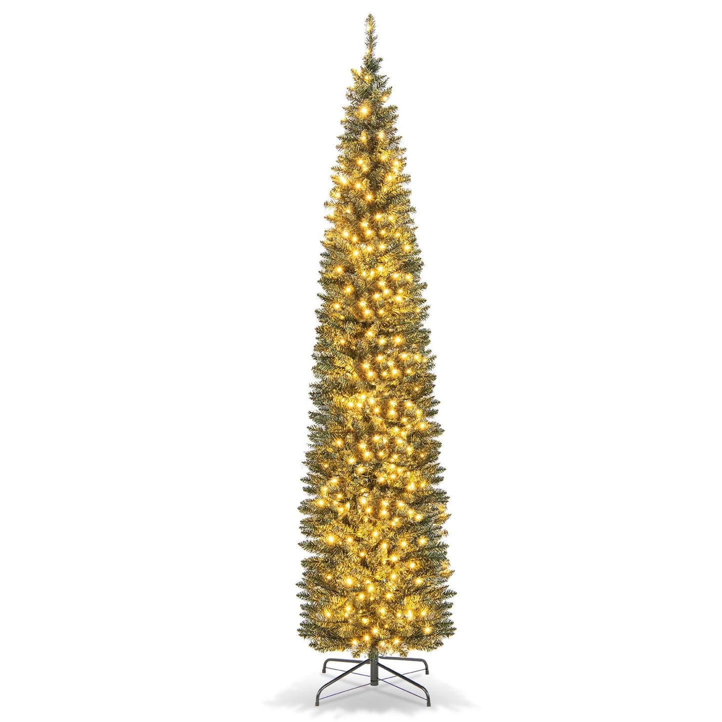 5/6/7/8/9 Feet Pre-lit Pencil Artificial Christmas Tree with 150/180/200//300/400 Warm White LED Lights-7 ft