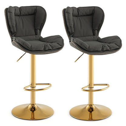 Set of 2 Swivel Bar Stools PU Leather Bar Chairs with Footrest and Curved Backrest-Gray