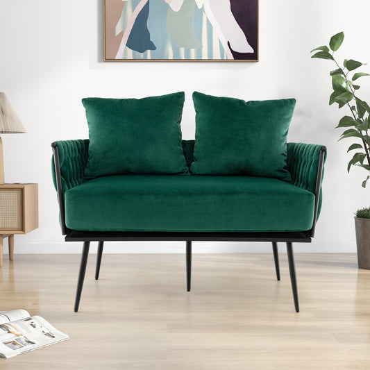 Modern Loveseat Sofa Upholstered Dutch Velvet Sofa Couch-Green