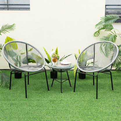 3PCS Patio Acapulco Furniture Bistro Set with GlassTable-Black