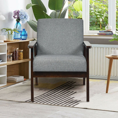 Solid Rubber Wood Fabric Accent Armchair-Beige