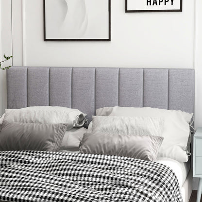 Linen Upholstered Headboard with Solid Wood Legs and Adjustable Width-Beige