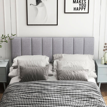 Linen Upholstered Headboard with Solid Wood Legs and Adjustable Width-Beige
