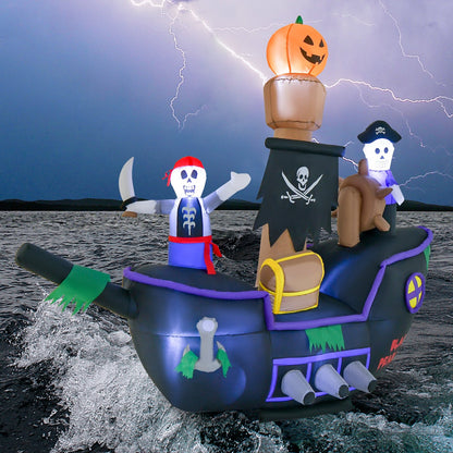 7-foot Halloween inflatable pirate ship with LED lights and blower, holiday decor for spooky festivities, by Direct by Wilsons Home Store