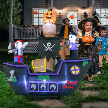 7-foot Halloween inflatable pirate ship with LED lights, featuring a blower for outdoor holiday decor by Wilsons Home Store