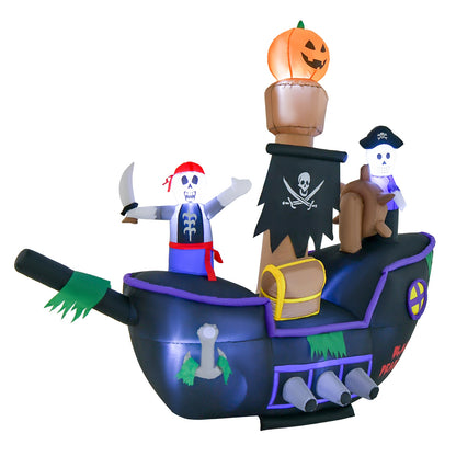 7-foot Halloween inflatable pirate ship with LED lights and blower, festive holiday decor by Wilsons Home Store.
