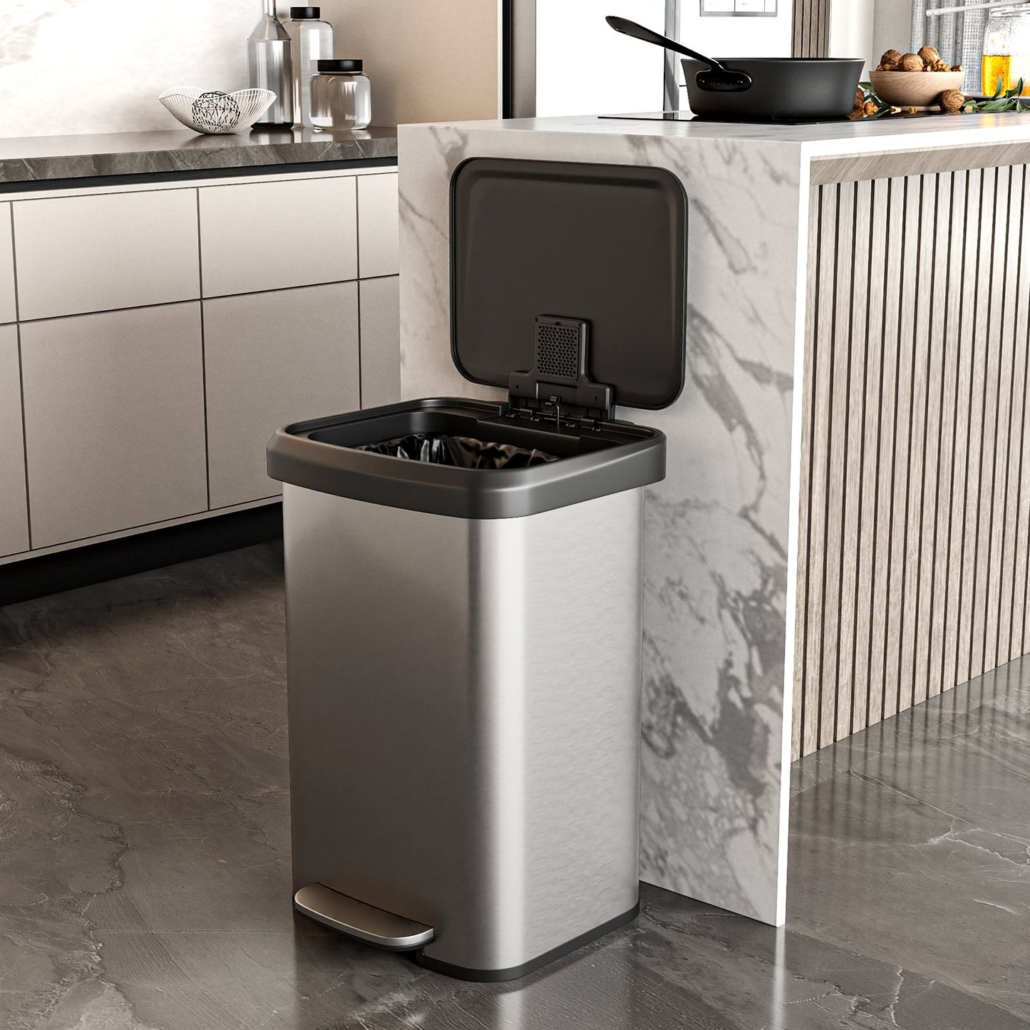 13.2 Gallon Step Trash Can with Soft Close Lid and Deodorizer Compartment-Golden