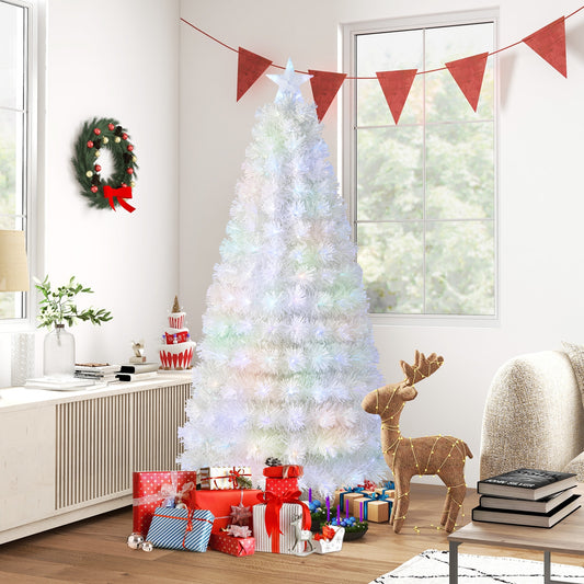 6/7 Feet Pre-Lit Fiber Optic White Snow-Flocked Artificial Christmas Tree-6 ft