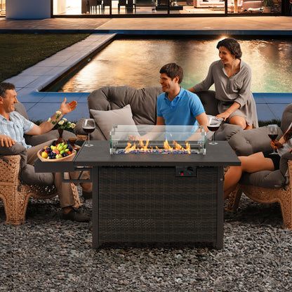 52 Inches Outdoor Wicker Gas Fire Pit Propane Fire Table with Cover-Brown