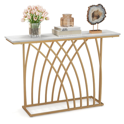 48" Gold Console Table with White Faux Marble Tabletop-White