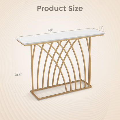 48" Gold Console Table with White Faux Marble Tabletop-White