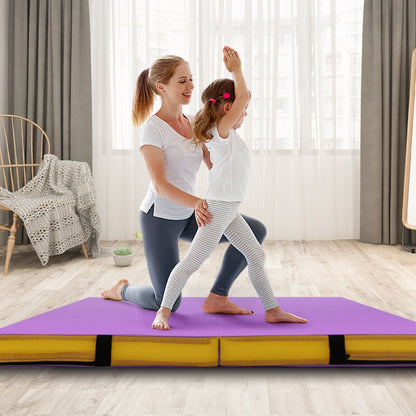 4ft x 4ft x 4in Bi-Folding Gymnastic Tumbling Mat with Handles and Cover-Blue