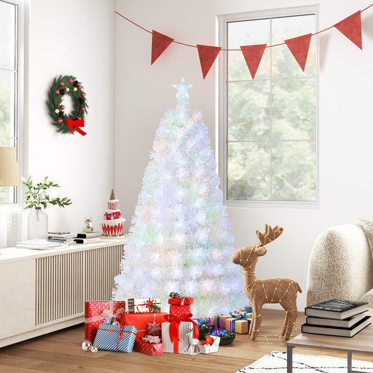 5/6/7 Feet Pre-Lit Fiber Optic White Snow-Flocked Artificial Christmas Tree-5 ft
