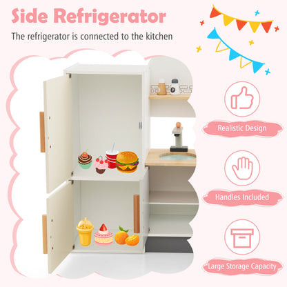 Kids Play Kitchen Set with Realistic Range Hood and Refrigerator