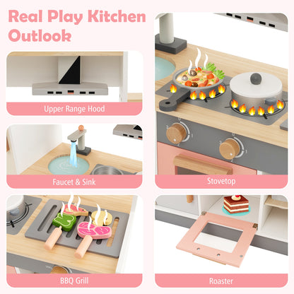 Kids Play Kitchen Set with Realistic Range Hood and Refrigerator