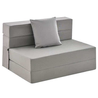 6 Inch Tri-fold Sofa Bed Folding Mattress with Pillow-Dark Gray