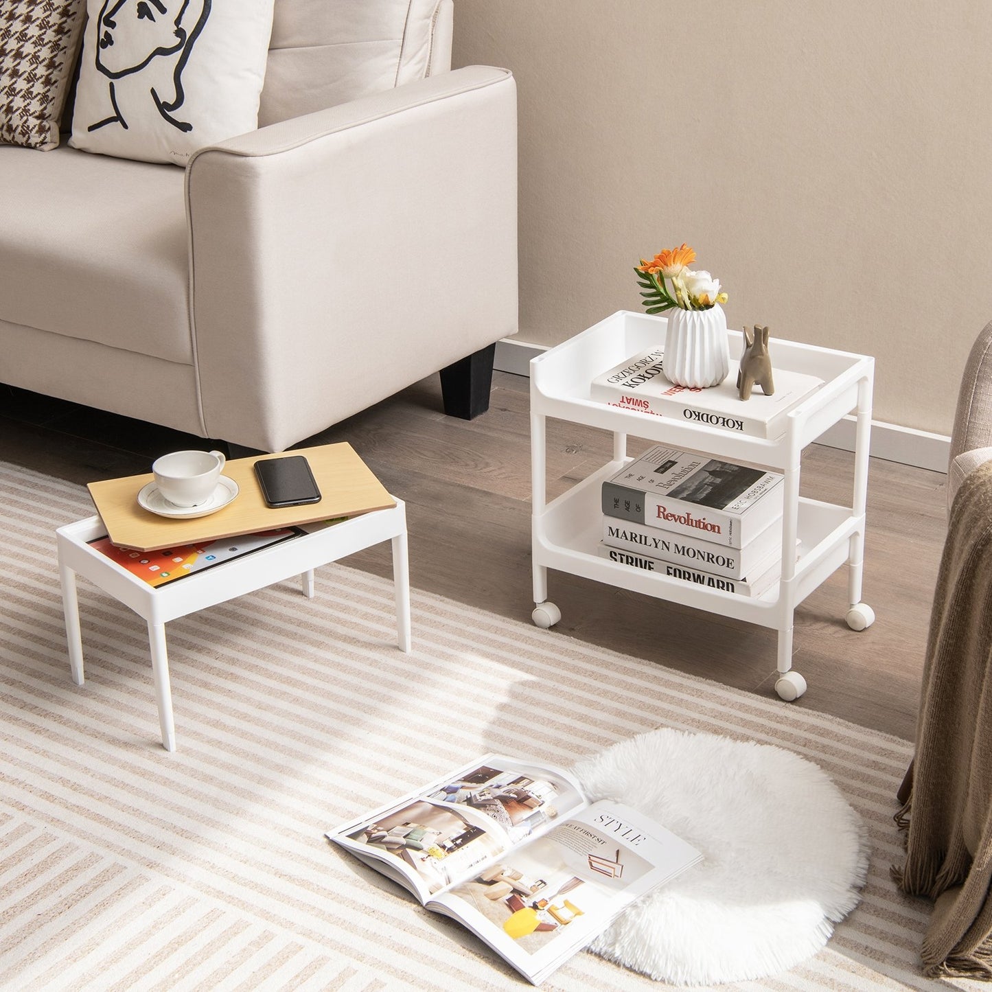 3/4 Tier Utility Rolling Cart with Detachable Tray Top and Locking Wheels-4-Tier