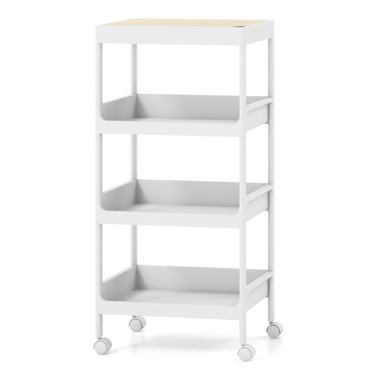 3/4 Tier Utility Rolling Cart with Detachable Tray Top and Locking Wheels-4-Tier