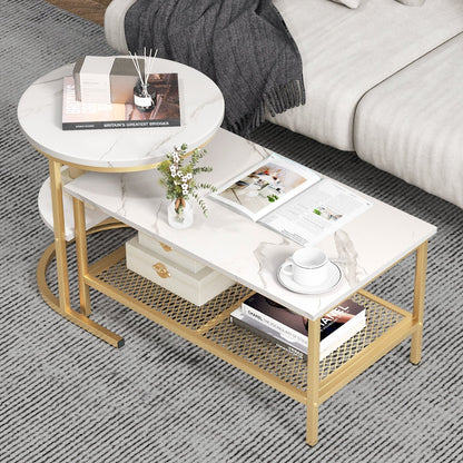 Set of 2 Nesting Coffee Table with Extra Storage Shelf for Living Room-Black