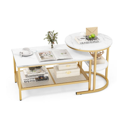 Set of 2 Nesting Coffee Table with Extra Storage Shelf for Living Room-Black