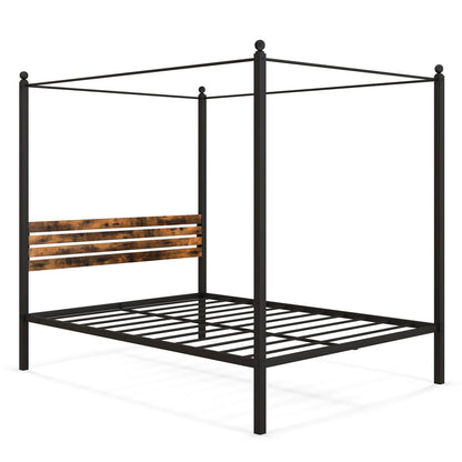 Queen Size Canopy Bed Frame with Under Bed Storage-Twin Size