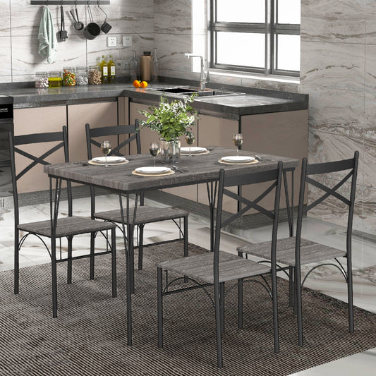 5 Pieces Dining Table Set with Metal Frame for Kitchen Dining Room-Gray