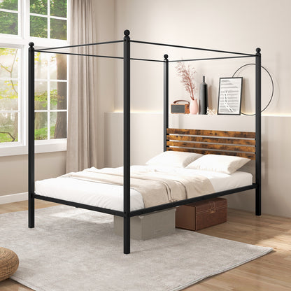 Queen Size Canopy Bed Frame with Under Bed Storage-Twin Size