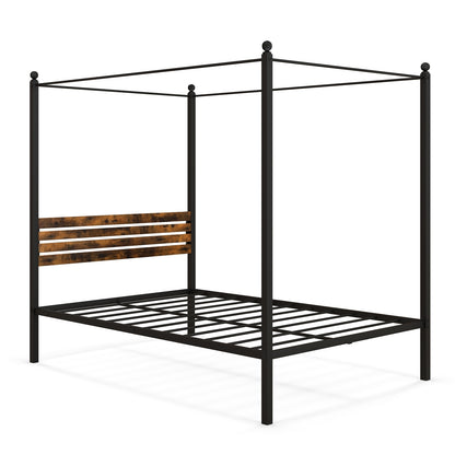 Queen Size Canopy Bed Frame with Under Bed Storage-Twin Size