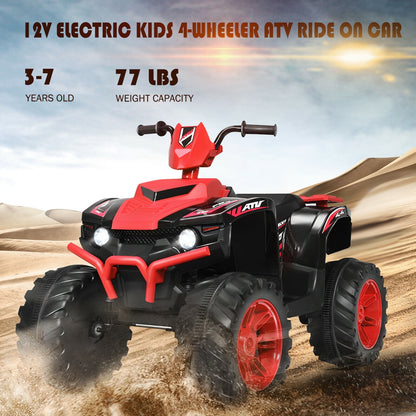 12V Kids Ride on ATV with LED Lights and Treaded Tires and LED lights-Red