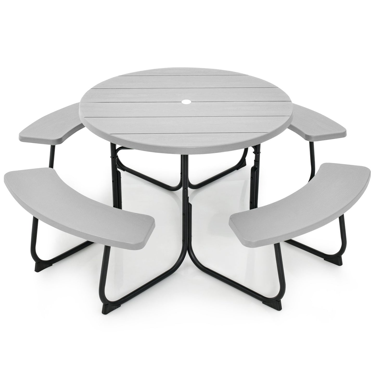 8-Person Outdoor Picnic Table and Bench Set with Umbrella Hole-Black