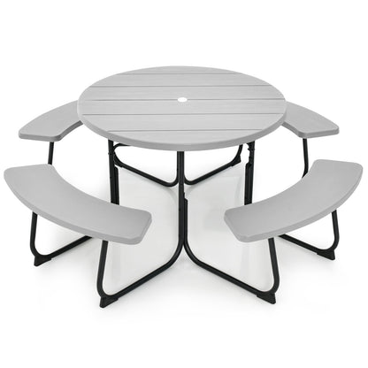 8-Person Outdoor Picnic Table and Bench Set with Umbrella Hole-Black