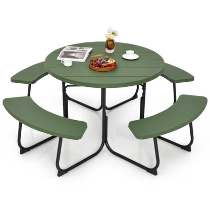 8-Person Outdoor Picnic Table and Bench Set with Umbrella Hole-Black