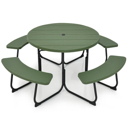 8-Person Outdoor Picnic Table and Bench Set with Umbrella Hole-Black