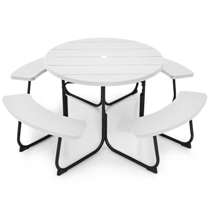 8-Person Outdoor Picnic Table and Bench Set with Umbrella Hole-Black