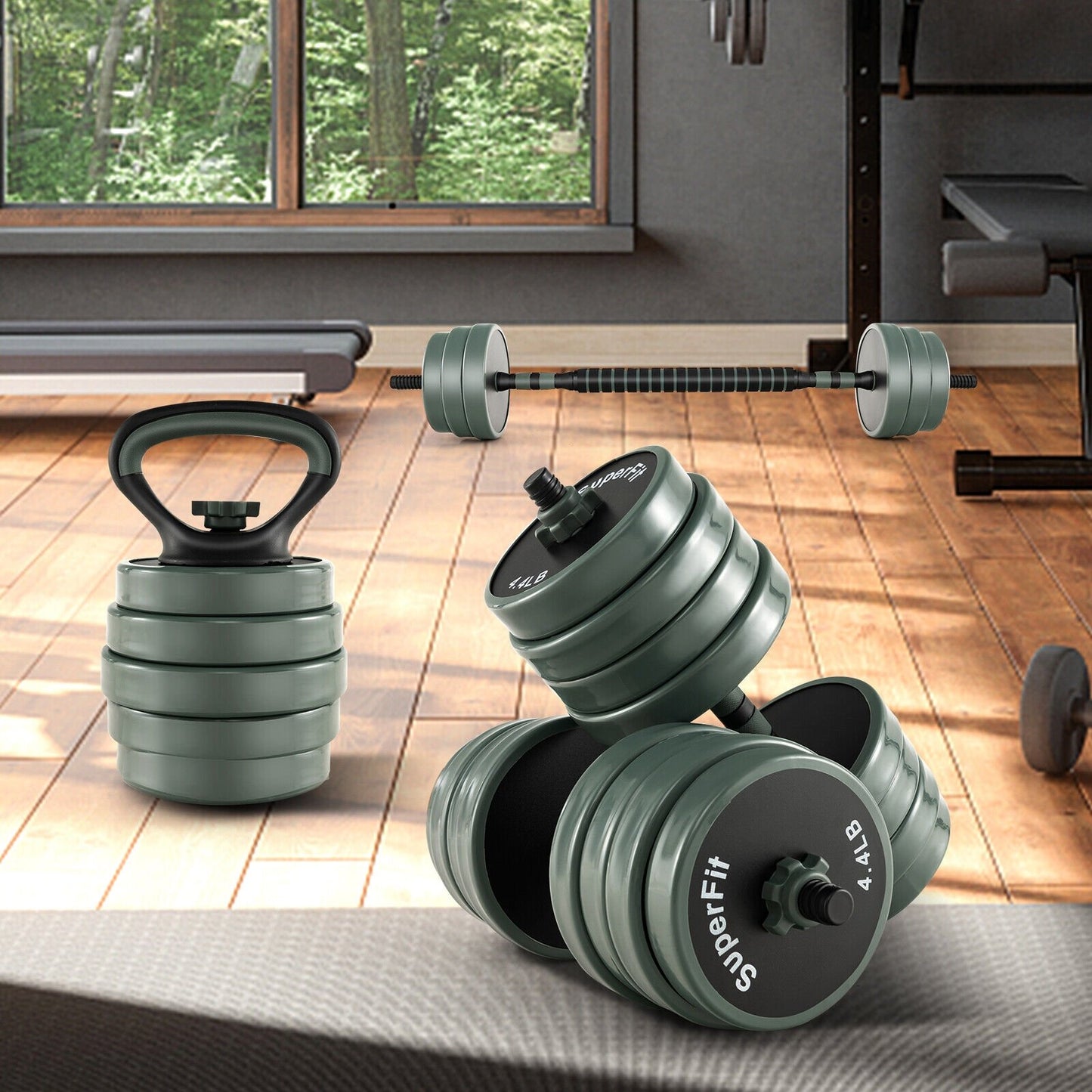 Adjustable Weight Dumbbell Set with Connector-Black & Gray